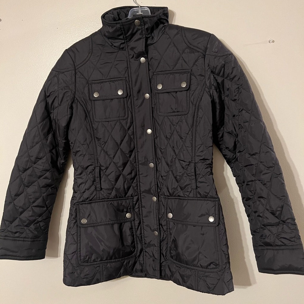 Banana Republic Quilted Jacket Navy Coat Polka Dot - Picture 3 of 6